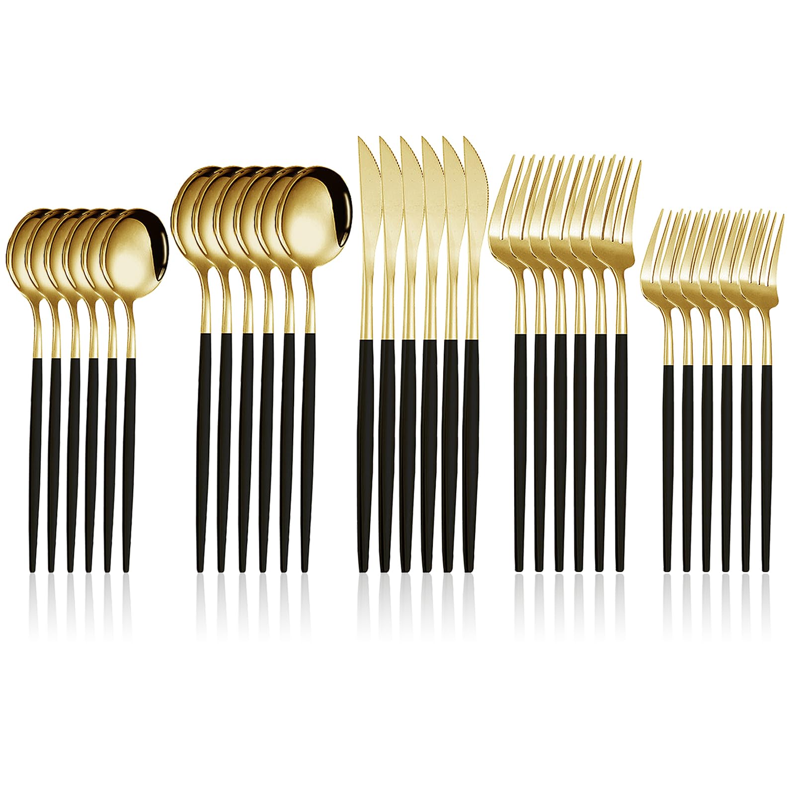 30-Piece Stainless Steel Flatware Set for 6 β Black & Gold Finish