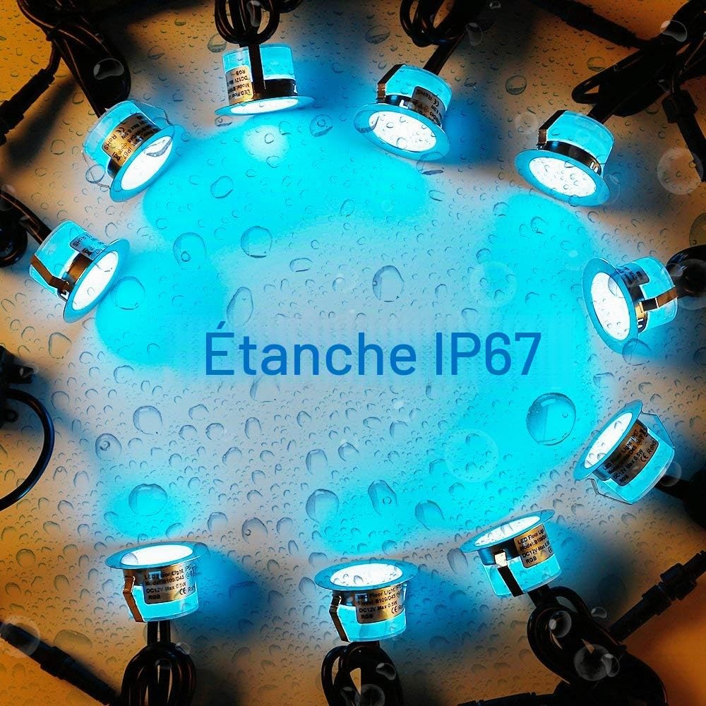 Lampe au Sol Spot Encastrable+Wifi contrôleur-Lumière RGBW (RGB+Blanc Chaud) étanche IP67 Ø31mm-éclairage pour terrasse, patio, chemin, mur, jardin, décoration, intérieur et extérieur