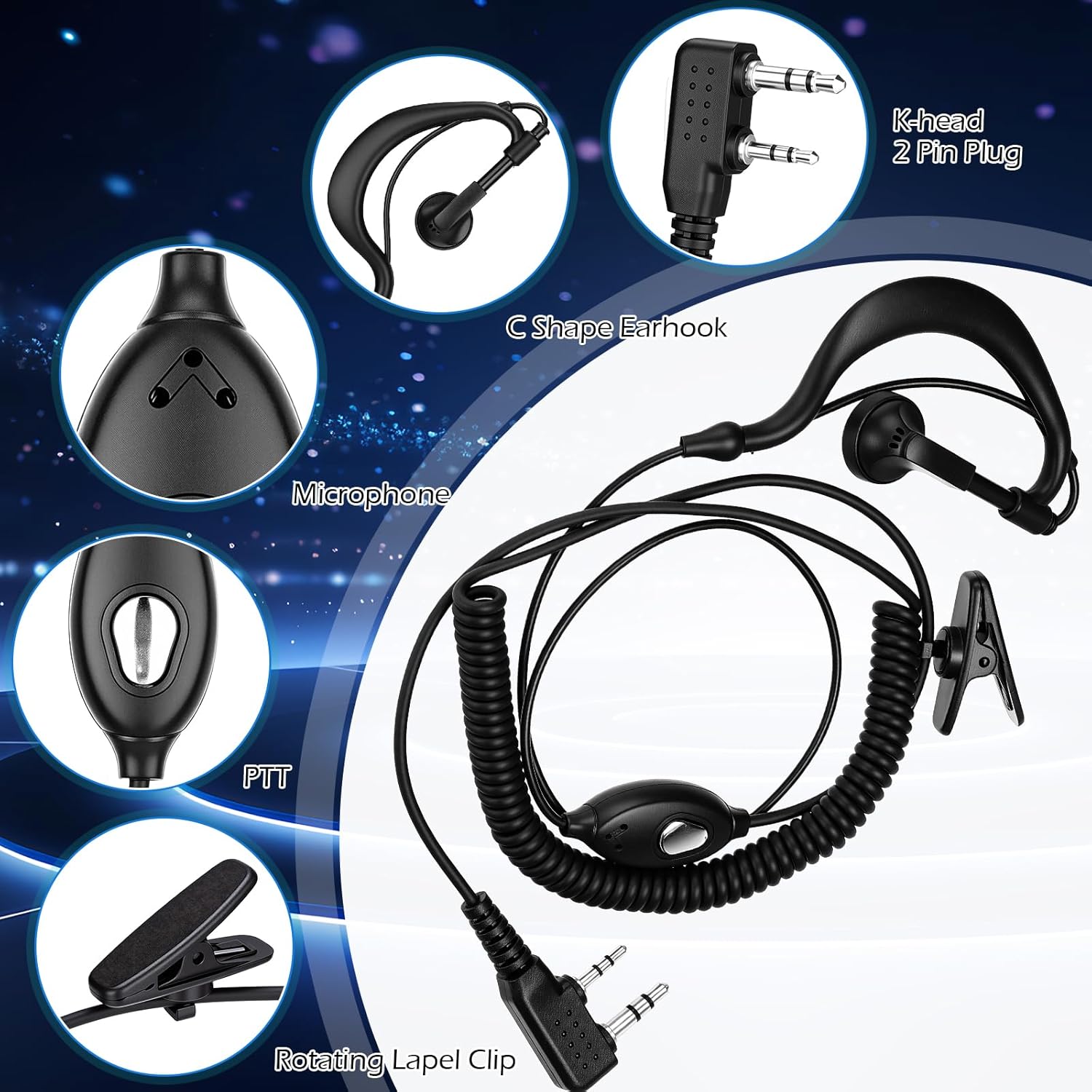 Kingdder 30 Pack Walkie Talkie Earpiece with Mic 2 Pin Extendable Wire Two Way Radio Headset Microphone Earbud Bulk Earhook Compatible with Baofeng UV-5R BF-888S Arcshell Retevis H-777 RT21 RT22