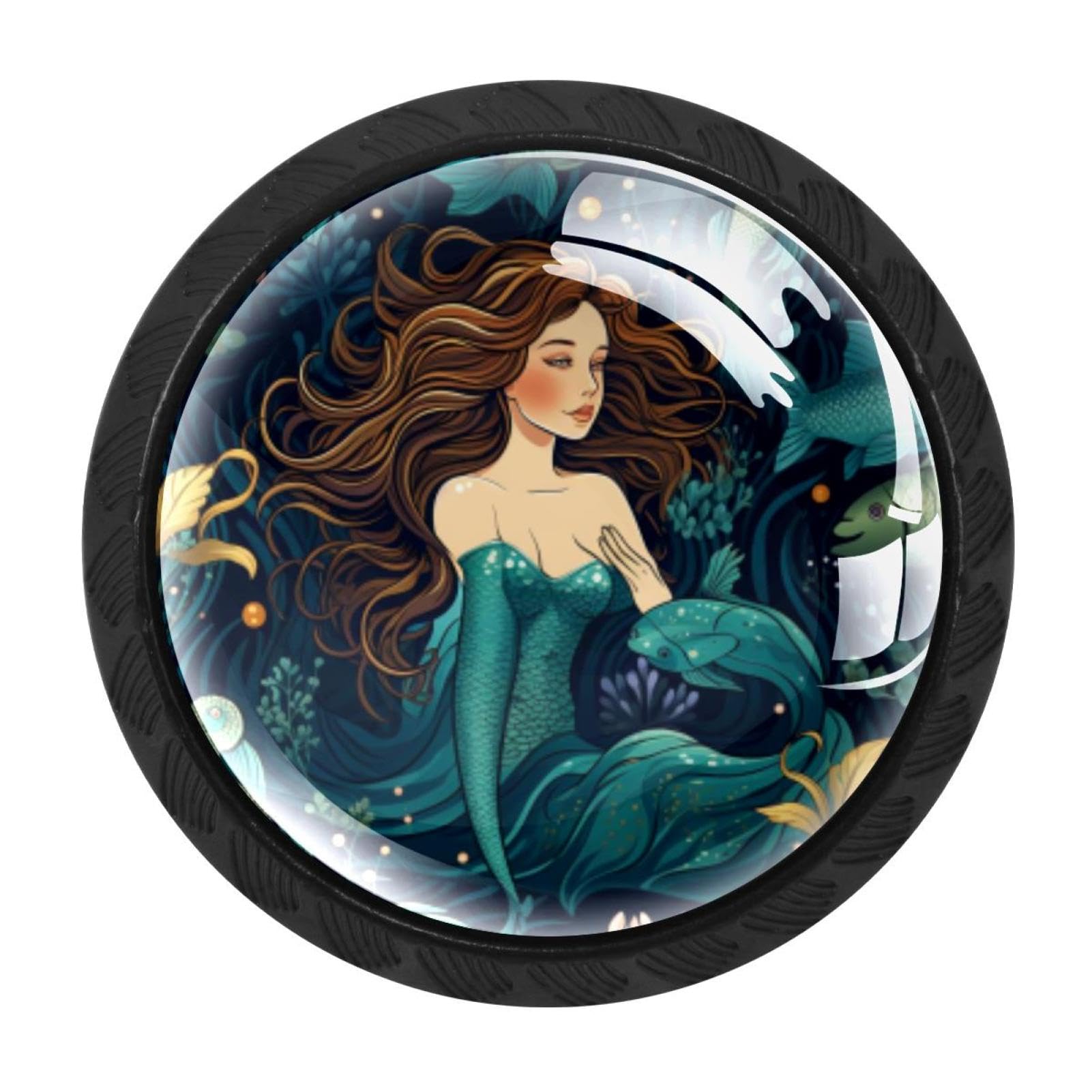 Chenzzzz Multicolored 20 4 Pack Black Mermaid Drawer Knobs, Cabinet Knobs Round Glass Knobs For Kitchen Cabinet Hardware Bathroom 35Mm