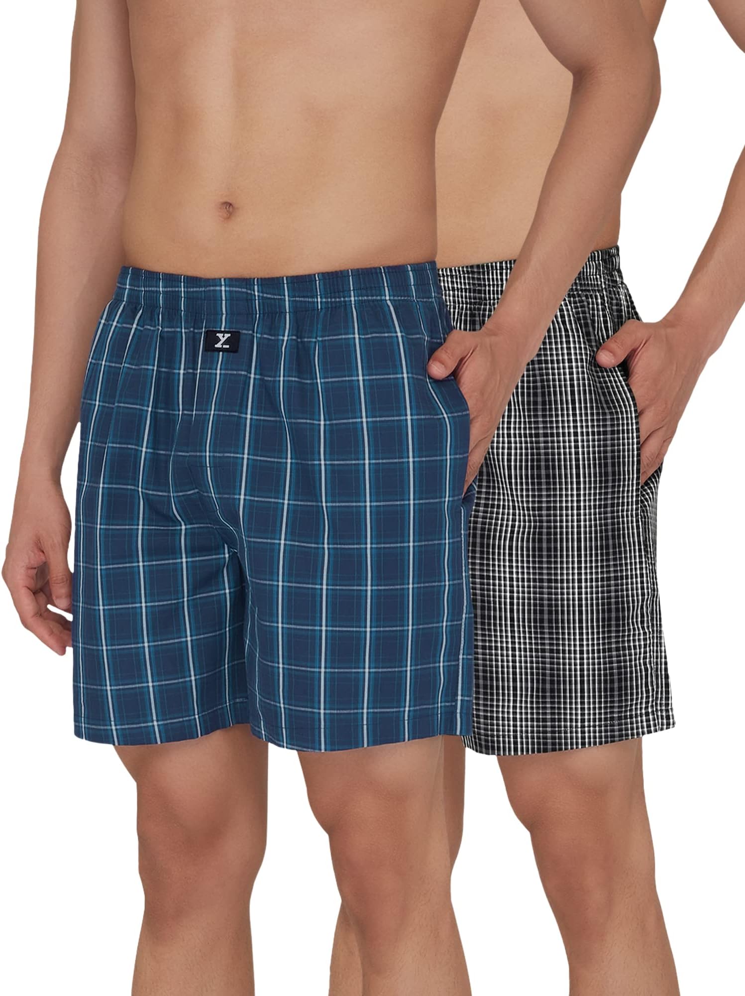 Men's Checkmate Relaxed Fit Cotton Boxer Shorts with Dual Pocket & No Marks Waistband (Pack of 2)