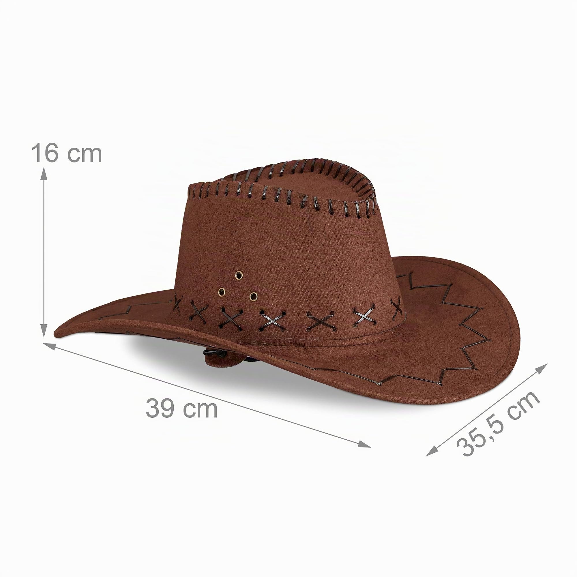 Relaxdays Set 10 Sombreros Vaquero, Poliéster, Marrón Oscuro, 16 x 35,5 x 39 cm