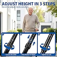 Vista 8 de Blue Jay - Bastón plegable para hombres y mujeres, bastón de aluminio de agarre cómodo ajustable con punta de goma antideslizante, negro, ayuda