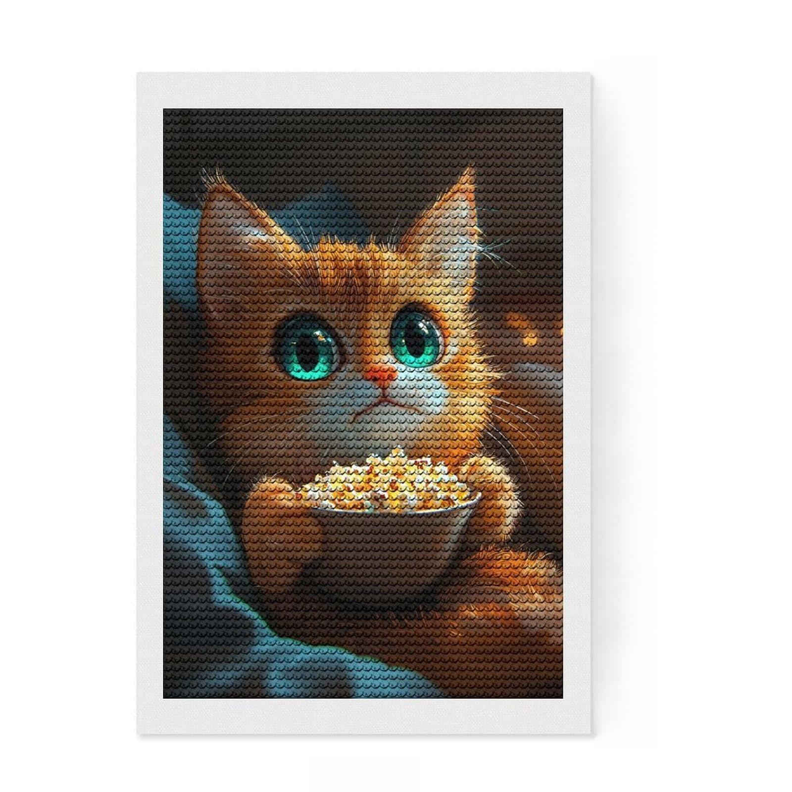 Junmoney Cute Cat Watching Movie Diamond Art Canvas 8"x12", for Teens, Neat Printed Canvas, Birthday Gift, Vintage Style Decor, Finish and Display