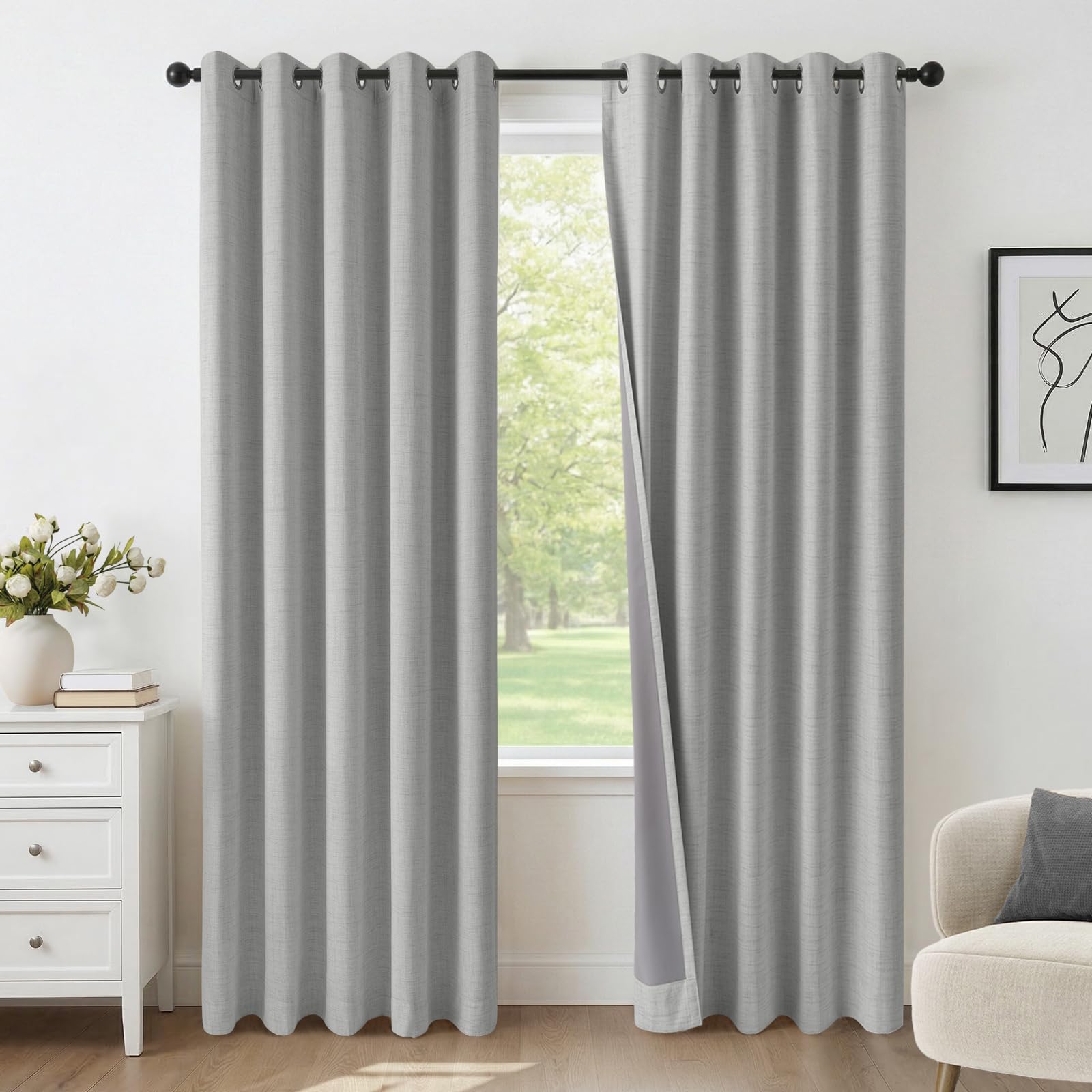 INOVADAY 100% Verdunklungsvorhänge 2 Stück | Gardinen mit Ösen Wohnzimmer, Vorhang Blickdicht Leinenoptik, Thermovorhang für Schlafzimmer, Geräuschreduzierend, OEKO