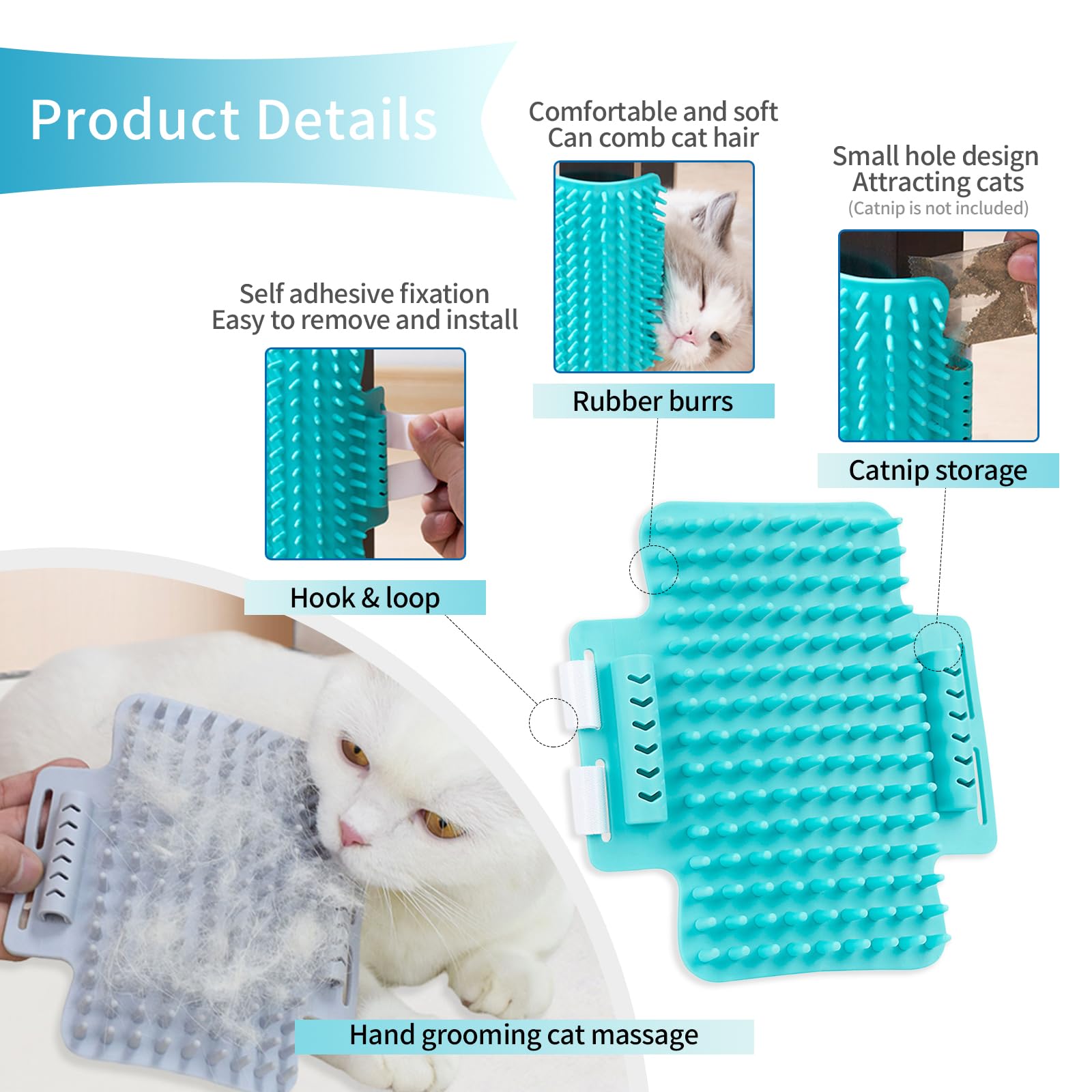 Sicheii 2 Pack Cat Self Groomer, Rubber Table Corner Face Wall Scratcher - Image 3