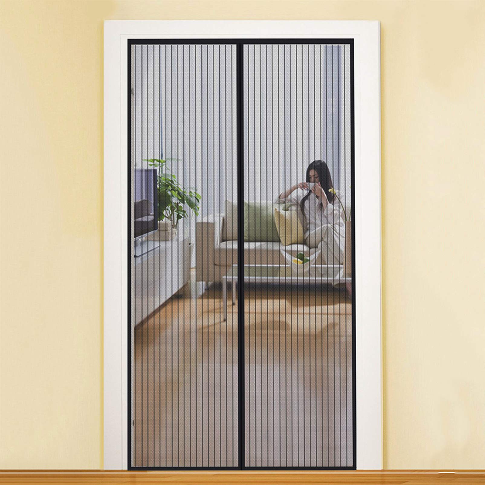 Guogai Black A Magnetic Screen Door 150X200cm(59X79inch) Portable Screen Door With Enhanced Magnets Mesh Curtain For French Doors Patio Door,