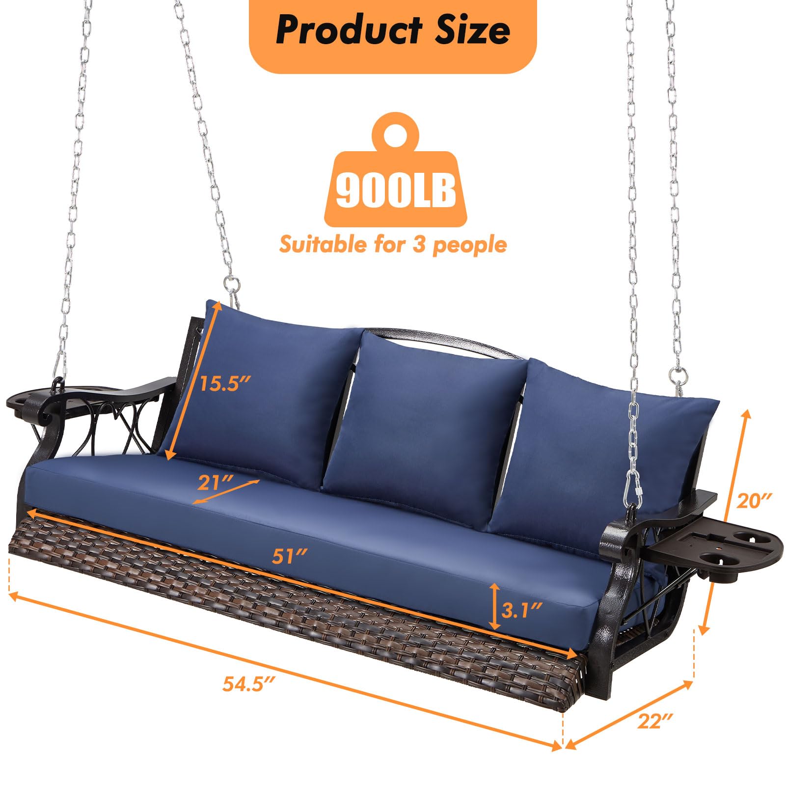 swing 　　no3 Amazon.com : ZZW 3-Person Wicker Porch Swing Chair Heavy Duty 900