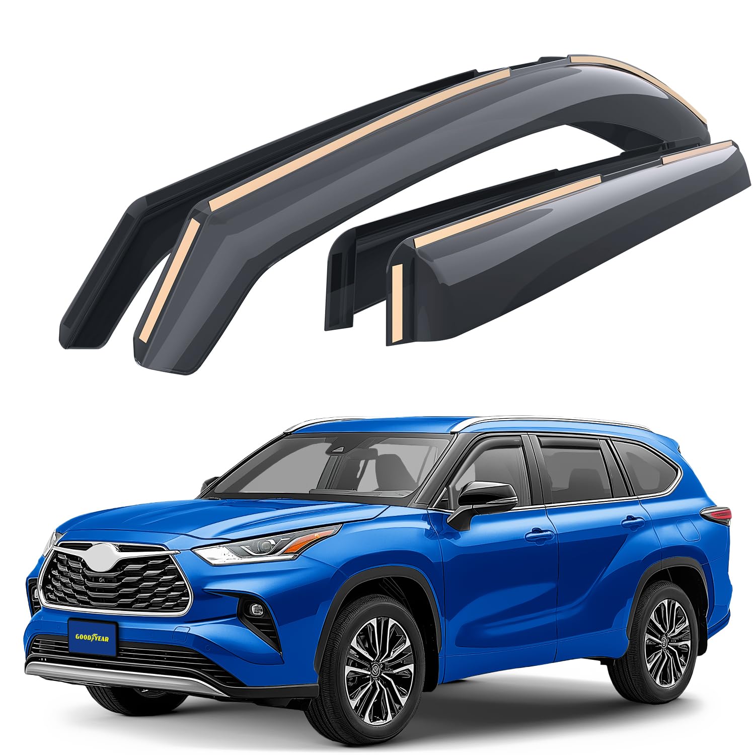 Goodyear Shatterproof in-Channel Window Deflectors for Toyota Highlander 2020-2026, Rain Guards, Window Visors for Cars, Vent Deflector, Car Accessories, 4 pcs - GY003460LP