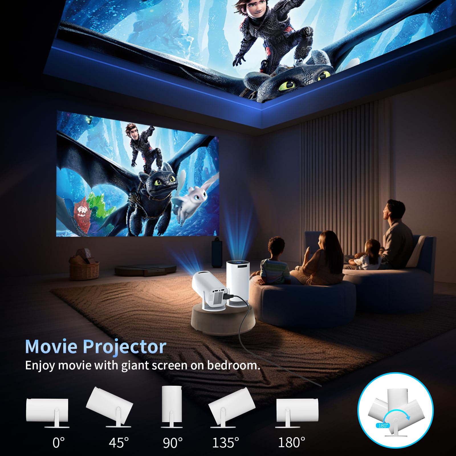 Mini proiettore con WiFi e Bluetooth, proiettore portatile per esterni supporta 4K/8K con sistema Android, Smart Proyector per Home Theater, presentazione aziendale, Gmaing