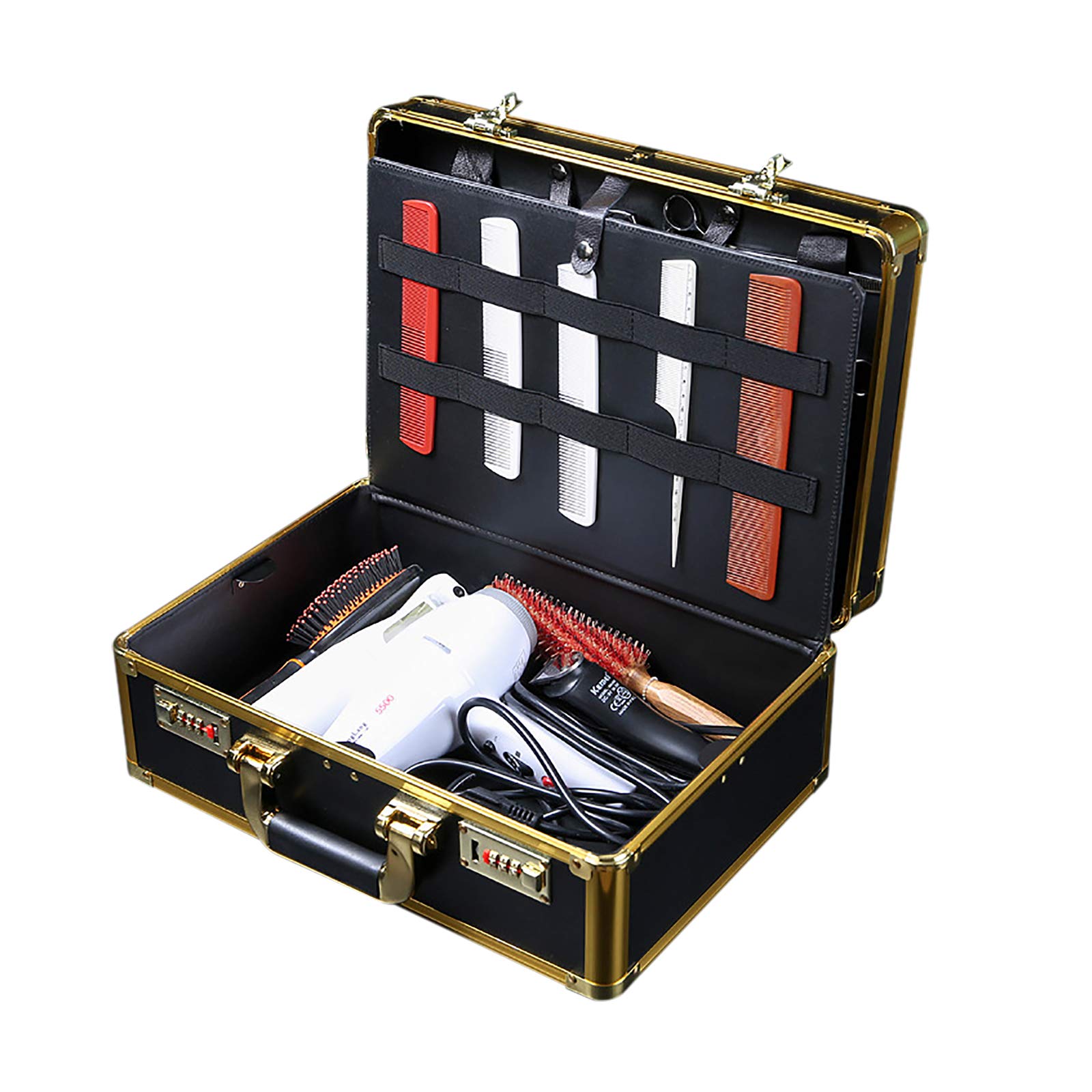 Gdrasuya10 40×28×16cm Professional Barber Hard Carrying Case Storage Box, Stylist Password Lock Tool Box Suitable for Hair Stylist/Makeup Artist/Pet Groomer (Gold)