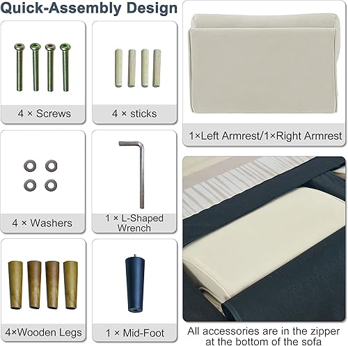 Miniatura 7 de Sofá cama futón convertible, sofá futón moderno de lino de 75 pulgadas con respaldo ajustable, sofá cama de fácil montaje, sofá reclinable tapizado