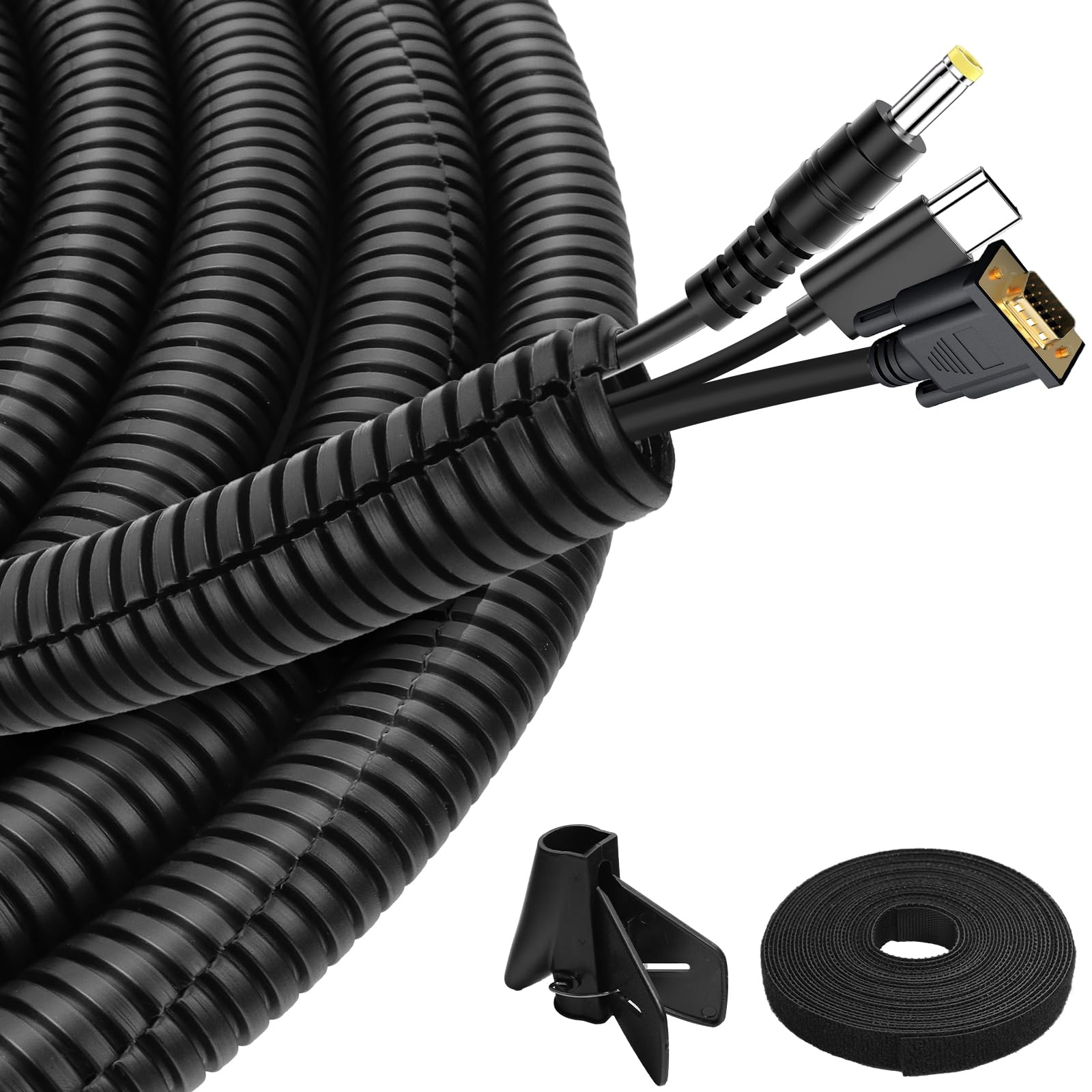 Tubo corrugato guaina per cavi flessibile copricavi elettrici canalina elettrica da esterno protezione per cavi (Nero, 25mm×3m)