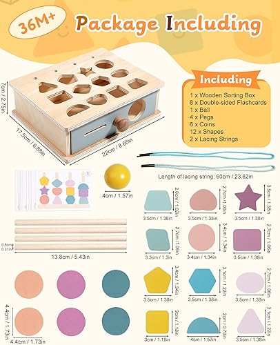 Miniatura 5 de Montessori - Juguetes para niños de 3, 4, 5 años, 5 en 1, juguete educativo de aprendizaje para niños y niñas, cuentas apilables a juego de formas