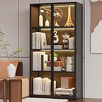 Kelueo 63" Tall Glass Display Cabinet with LED Lights & 3 Adjustable Shelves - Showcase Collectibles in Living Room, Bedroom or Office