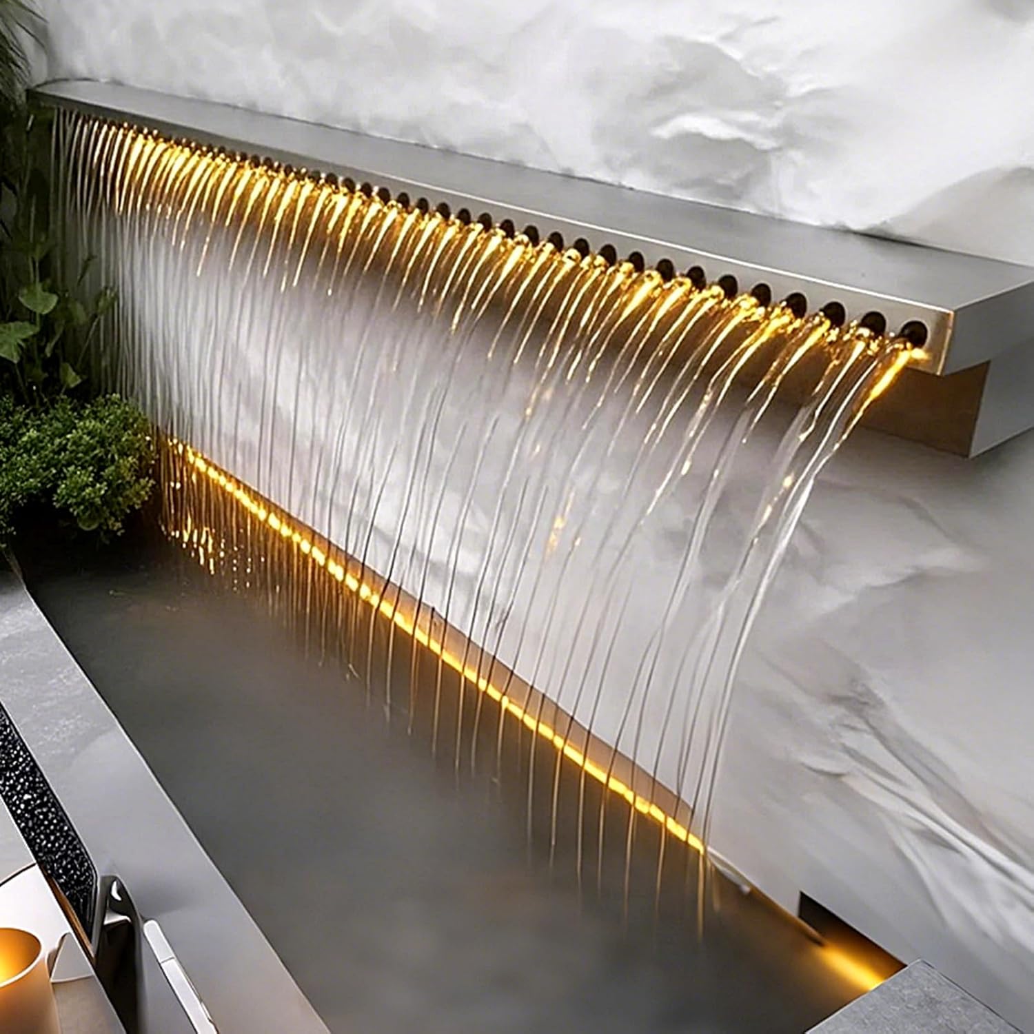 Waterfall Fountain Spillway, Stainless Steel Design for Garden, Patio, Pool, and Backyard Pond, 78-8 Inch Size Range