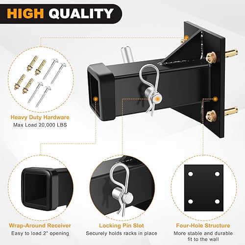 Miniatura 4 de DACK Soporte de pared de enganche, adaptador de tubo receptor atornillado, tubo de placa receptora de enganche de apertura de 2 pulgadas, receptor