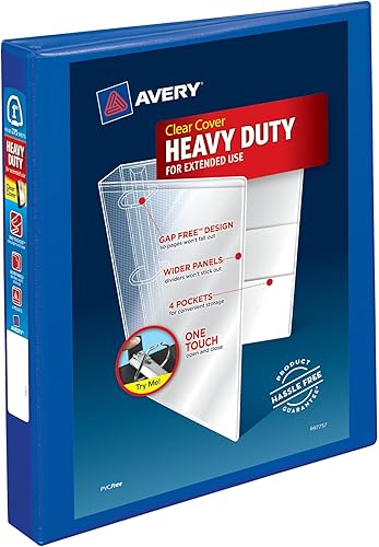 Avery Carpeta de Vista de Servicio Pesado con 3 Anillas, Anillos EZD de Un Toque de 1", 1 Carpeta Azul Pacífico (79772)