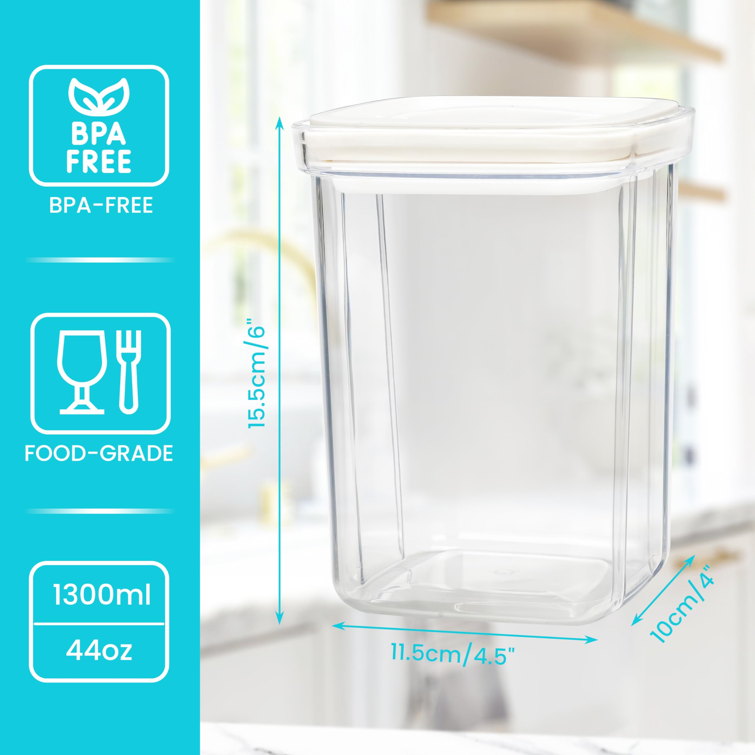 Belle Vous 4 Contenitori Ermetici Per Pasta E Alimenti – 1300ml, Trasparenti, Impilabili, Per Dispensa - 5