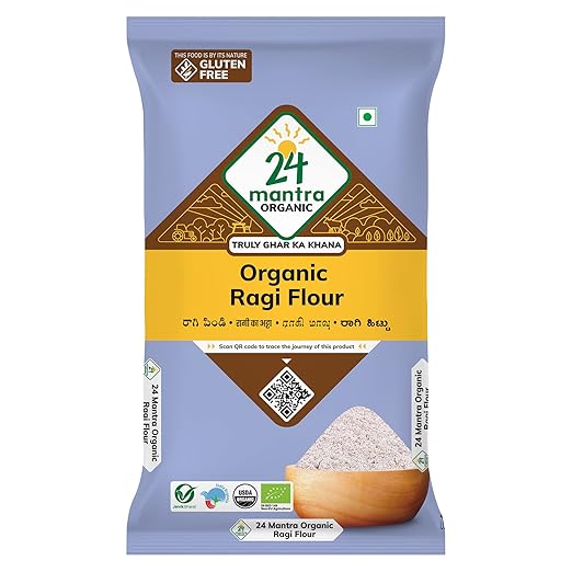 24 Mantra Organic Ragi Flour/Finger Millet/Nachni Flour - 500gms | Pack of 1 | Chemical Free & Pesticides Free | Naturally Gluten-free
