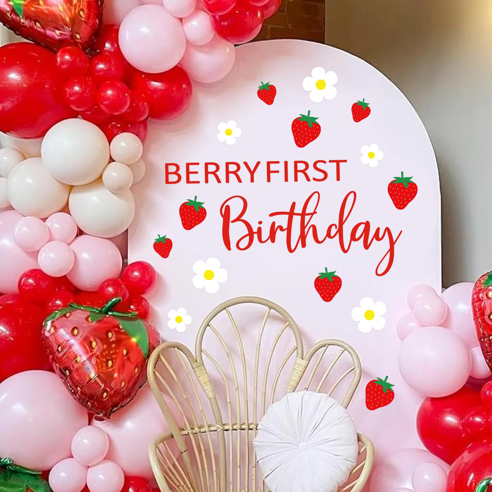 Erdbeer-Deko-Set Zum 1. Geburtstag – Hintergrund, Banner & Ballons Für Süße Mädchenpartys