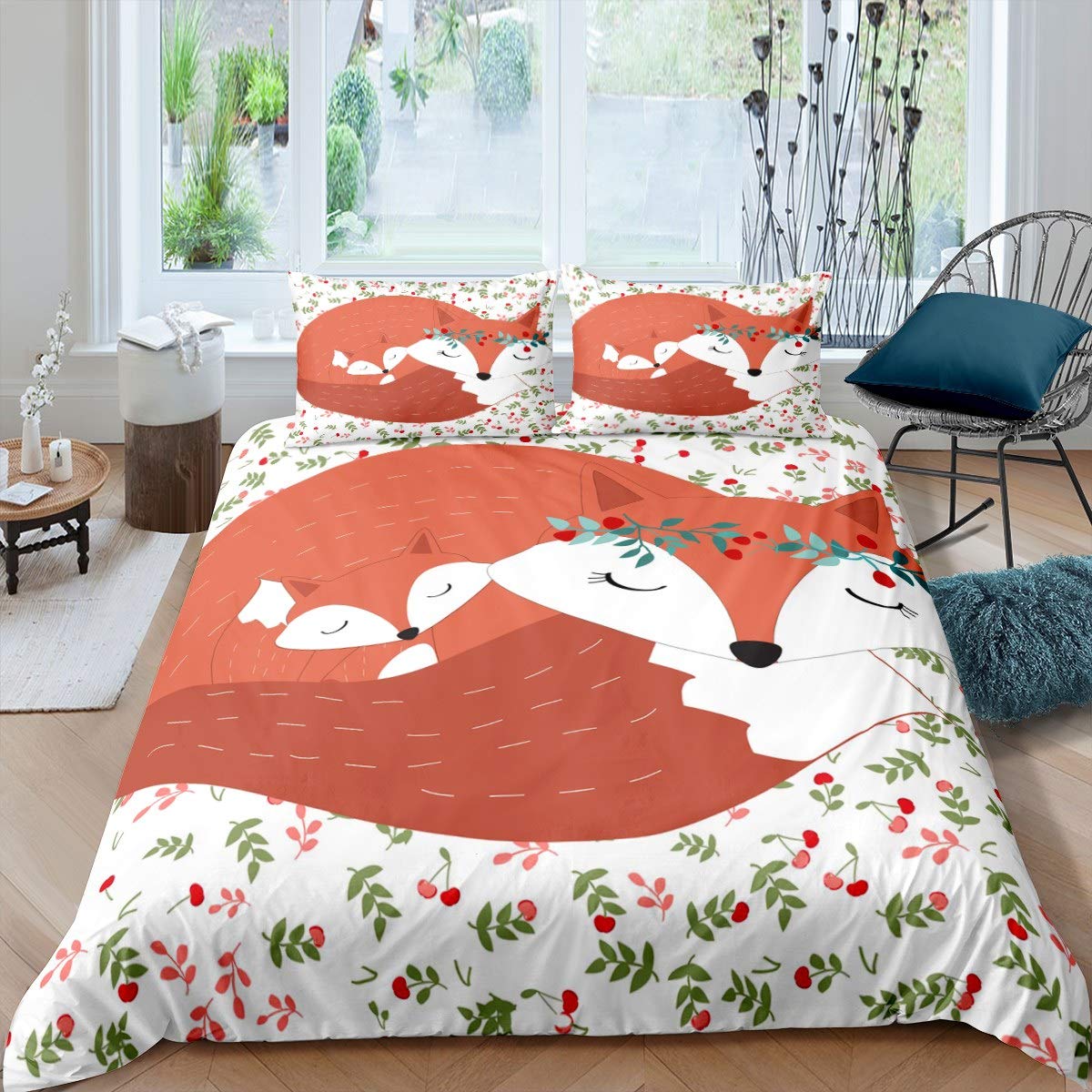 Fox Duvet Cover Cute Wild Animal Theme Bedding Set Cartoon Red Foxes Print Comforter Cover for Boys Girls Kids Room Decor Lightweight Nature Wildlife Pattern Bedspread Cover Double Size โ image 1