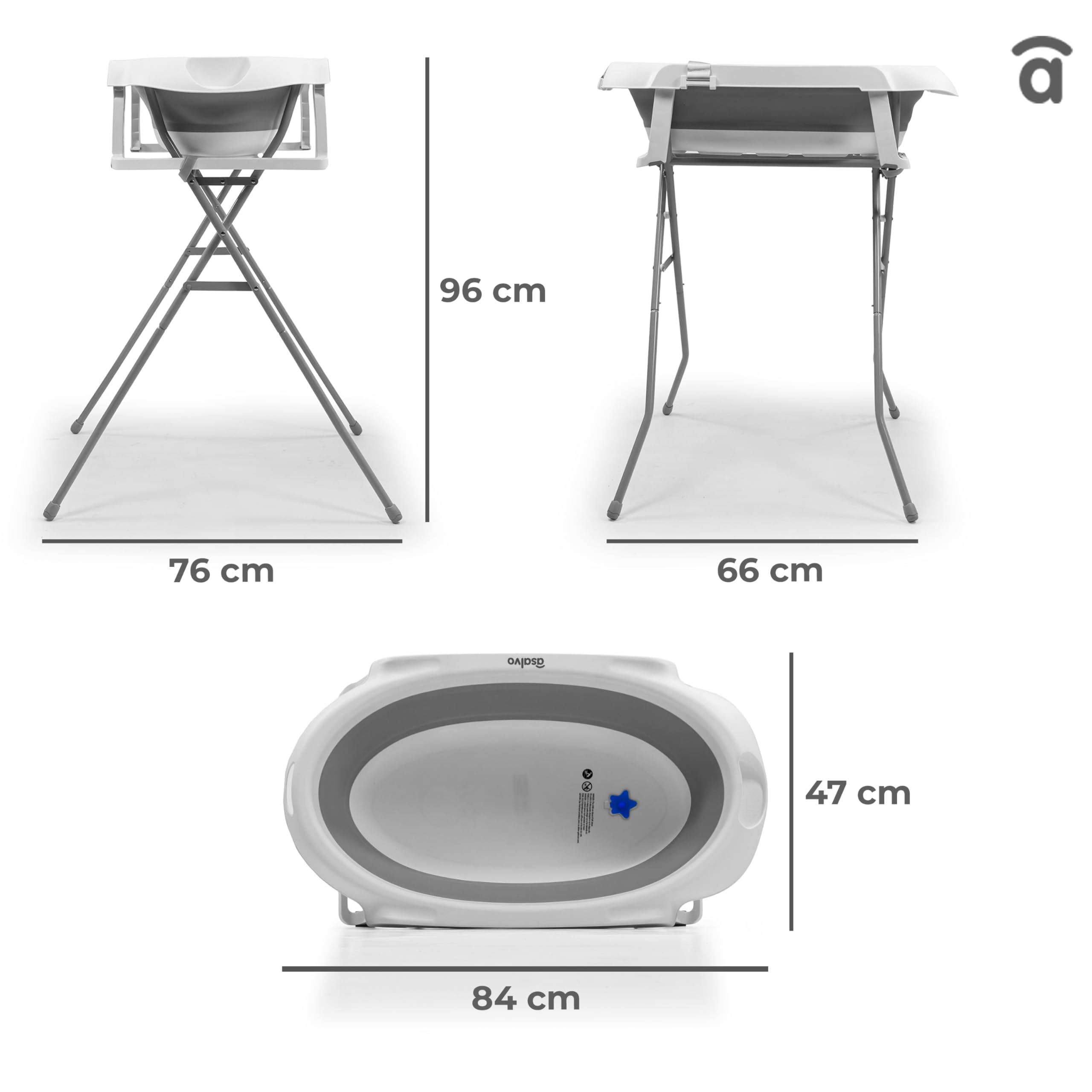 Asalvo LUIGI Bañera Plegable Bebé y Recién Nacido para Ducha, Baño Portátil para Niños, Diseño innovador, Con patas y reductor, Blanco