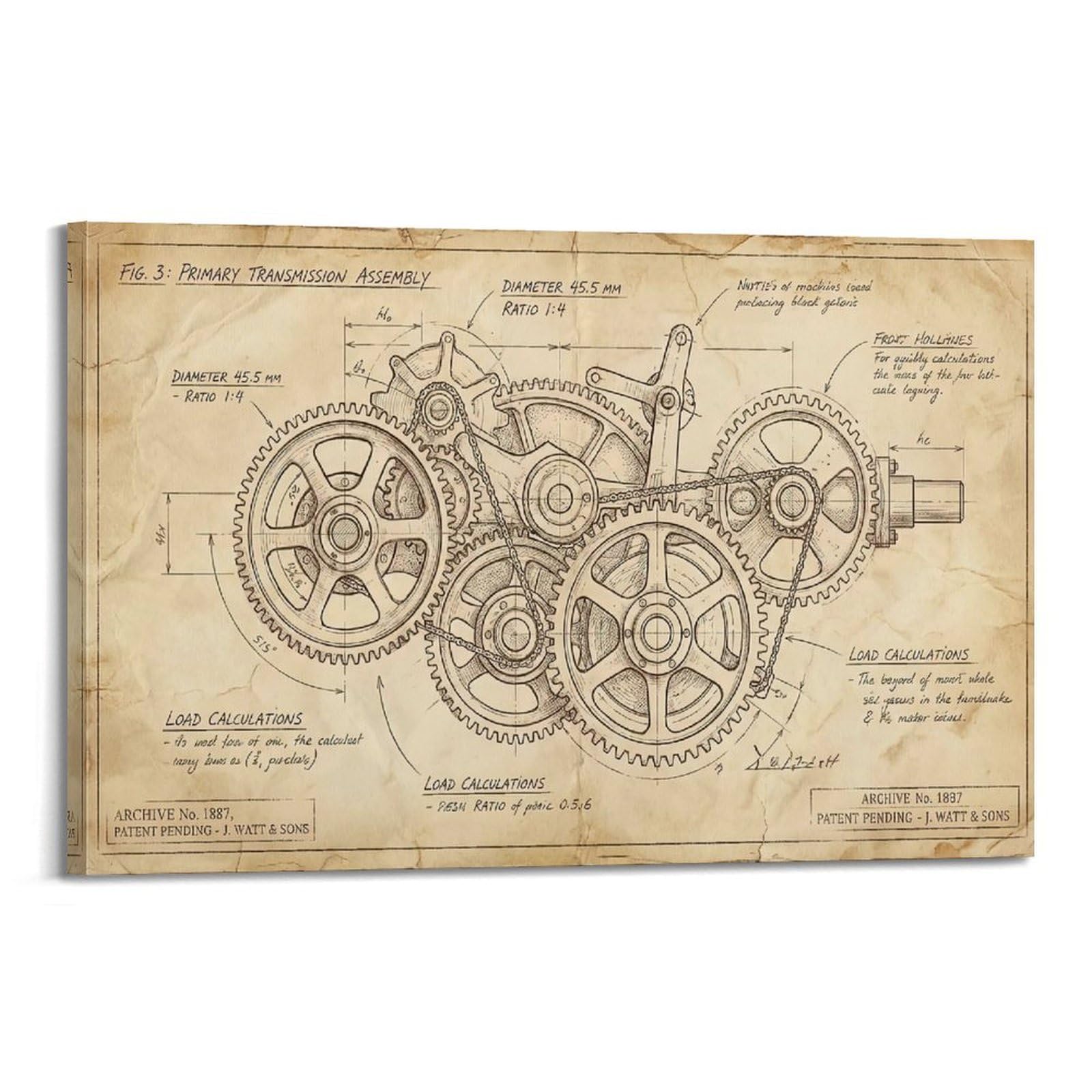 OKAHYS Vintage Mechanical Gear Structure Aesthetics Poster Decorative Painting Canvas Wall Artworks Picture 20x30inch(50x75cm)