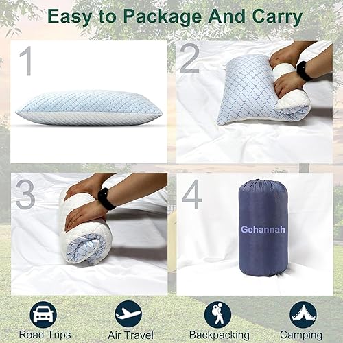 Miniatura 6 de Gehannah Almohada de viaje  Almohada comprimible para acampar de gran tamaño para dormir, almohada de espuma viscoelástica triturada con bolsa de