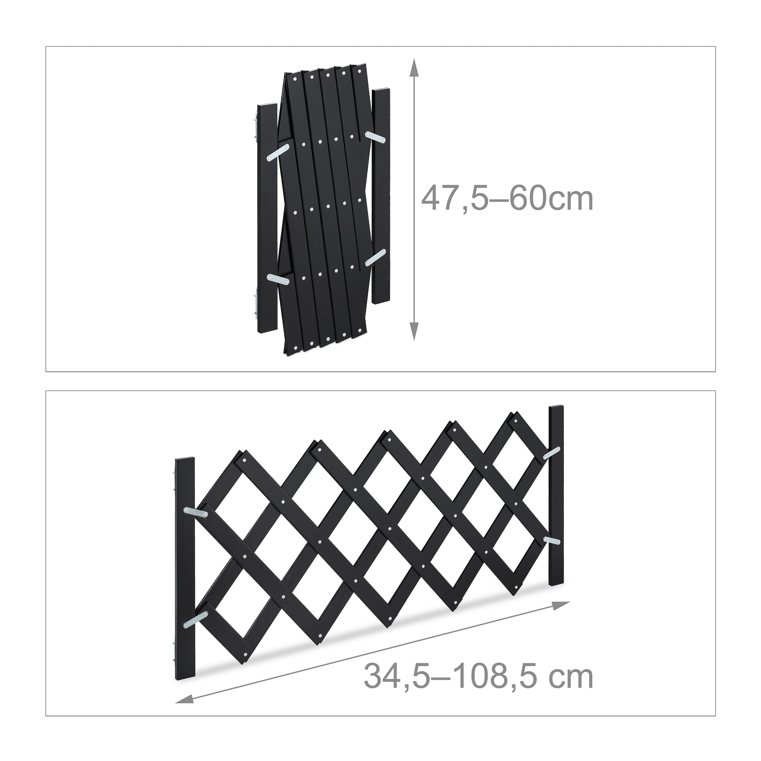 Relaxdays Safety Gate, Barrier, Extendable up to 108.5 cm, 47.5-60cm high, Bamboo, Stair & Door, Dog & Baby Guard, Black - Image 4