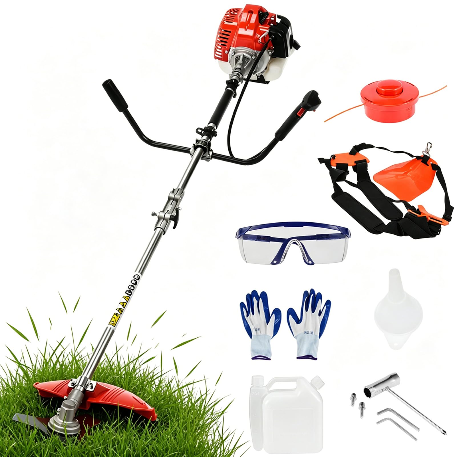 ilkqeppe Petrol Strimmer, 52cc 2 Stroke Grass Trimmers & String Trimmer 2-In-1 Garden Tools for Lawn Yard Gardening Care