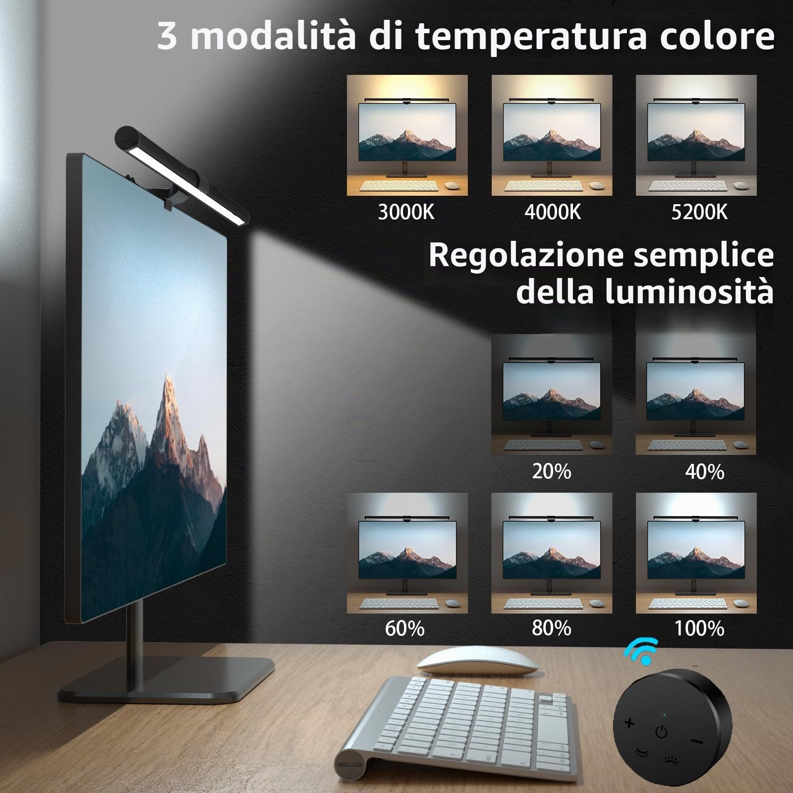 OOWOLF Lampada per Monitor con Telecomando 51cm, Dimmerabile, Retroilluminazione,Luce Led PC di Protezione Gli Occhi,Funzione di Memoria,Barra Light Bar per la Lettura Lavoro