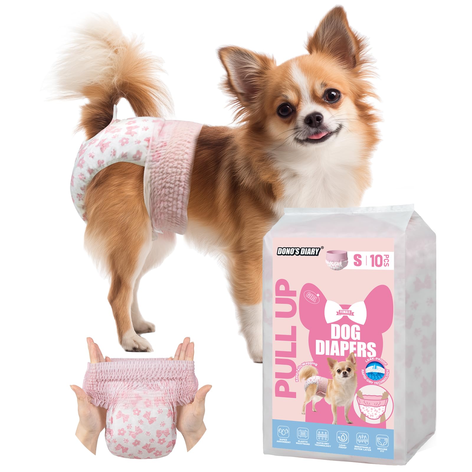Dono Disposable Dog Nappies Female, 40 pieces, Dog Diapers for Dogs in Heat Puppy Nappy, Dog Pull-up Pants, cat nappies