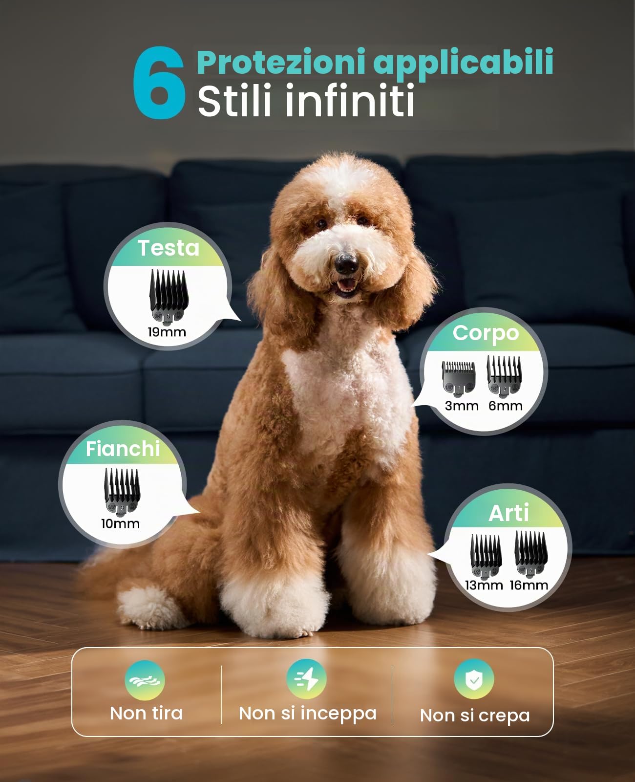 oneisall Tosatrice per cani per toelettatura di peli spessi, kit per la toelettatura dei cani a basso rumore con lama in acciaio inossidabile, rasoio impermeabile per cani spessi/opachi/annodati/fini