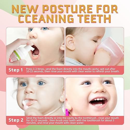 Miniatura 10 de Pasta de dientes de espuma para niños, enjuague bucal para niños con sabor a fruta - Pasta de dientes para niños pequeños, 360 Care Low Fluoruro y