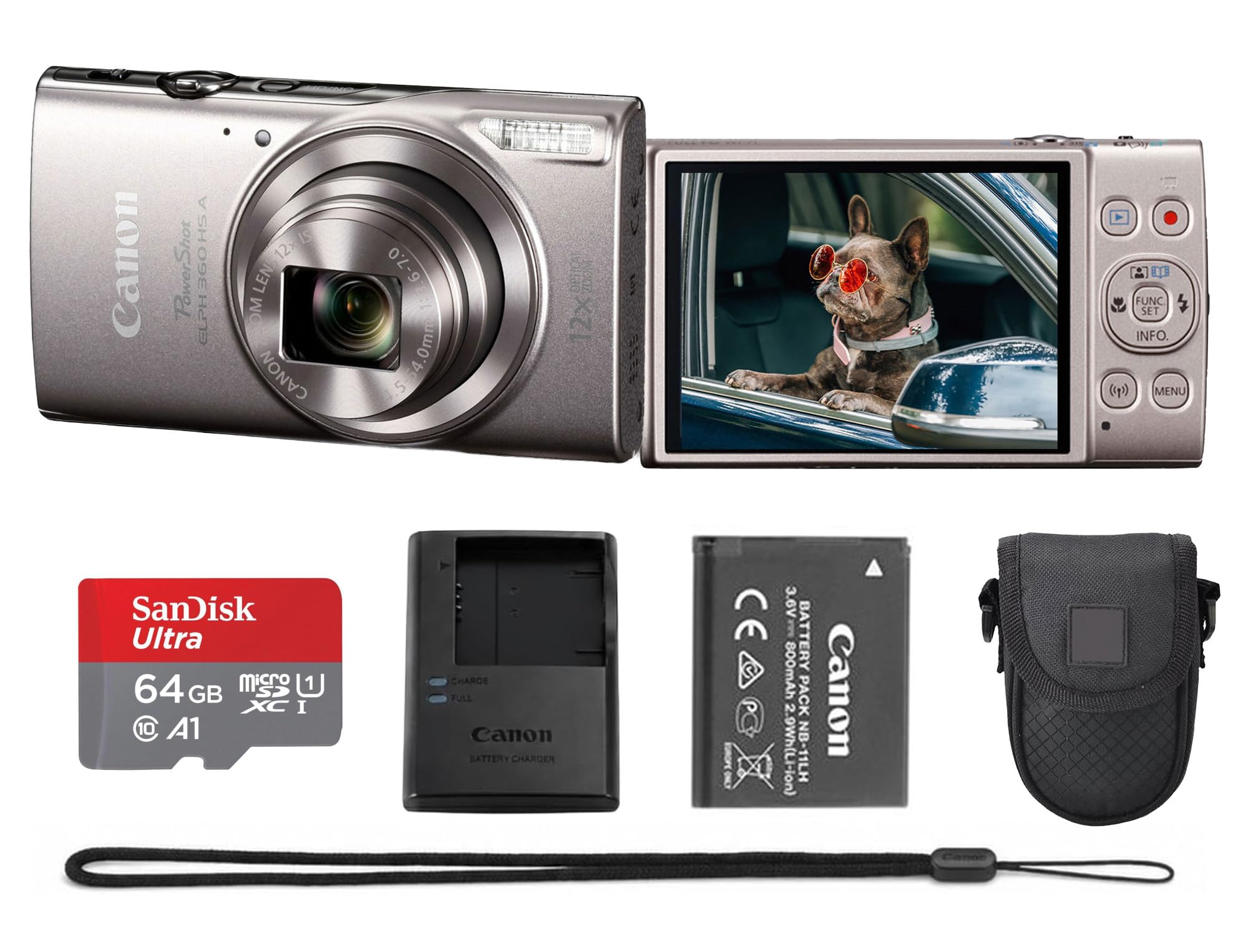 Canon PowerShot ELPH 360 HS 20.2MP Digital Camera in Silver with 64GB card