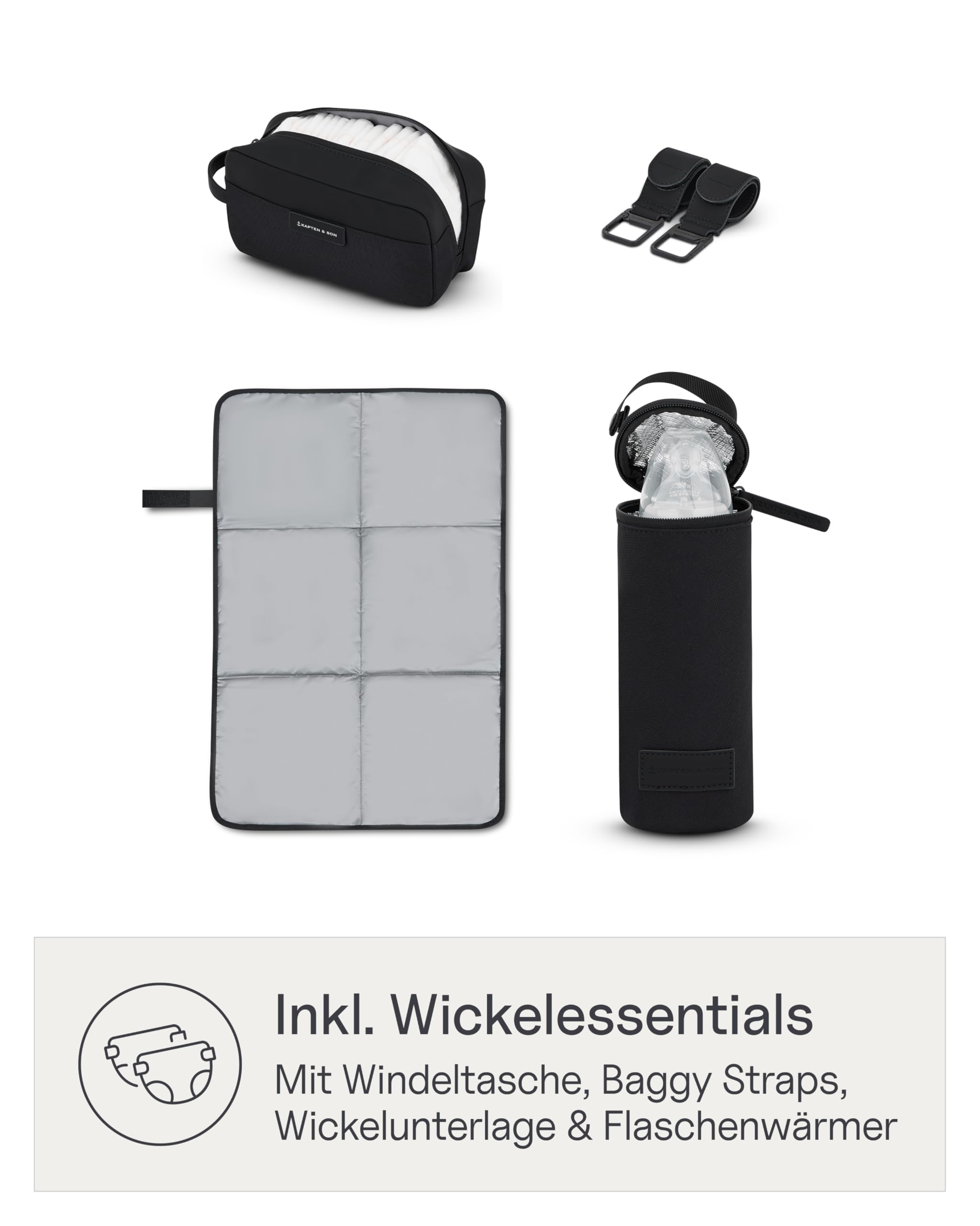 Kapten & Son Shopper Hellvi Diaper Set 25 L Wickeltasche mit Kinderwagen- und Kofferbefestigung inklusive Kulturtasche, Wickelunterlage & isolierter Flaschenhalter