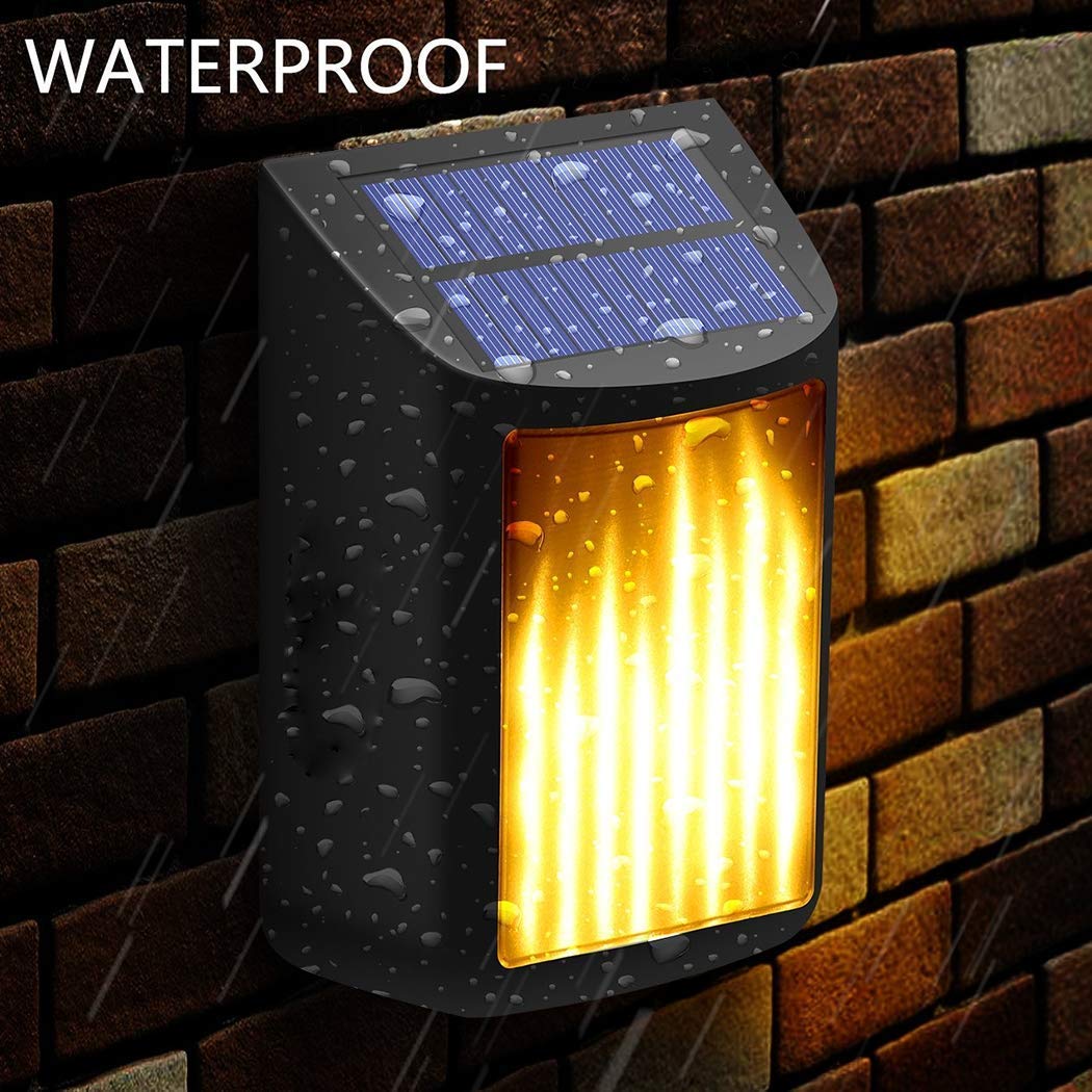 Luz de Llama Solar Recargable por USB, Luces solares LED de Baile Intermitentes, lámpara de Pared de jardín con Encendido/Apagado del Atardecer al Amanecer, luz Exterior Impermeable IP65 para