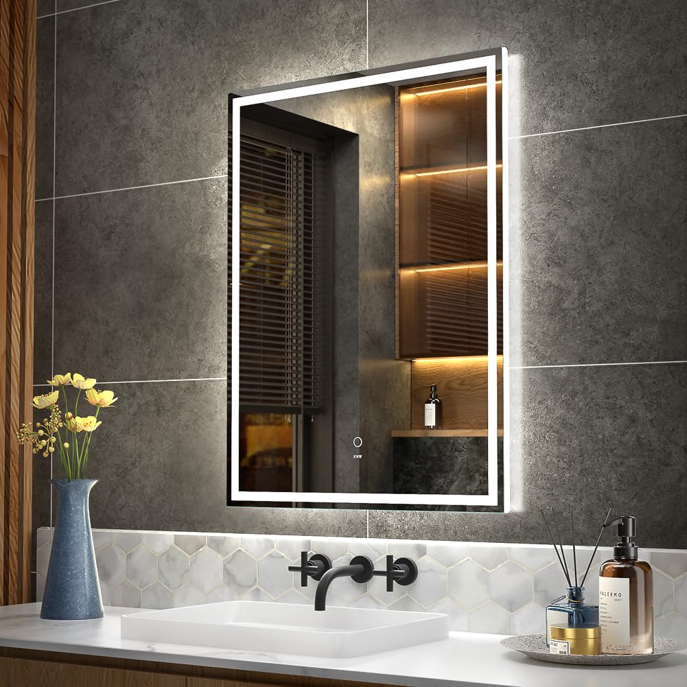KWW 600 x 800 mm LED Bathroom Cosmetic Mirror, Anti - Niebla Light, Fácil de Instalar, Espejo de Maquillaje Horizontal/vVertical Montado en La Pared con Botón Táctil Inteligente