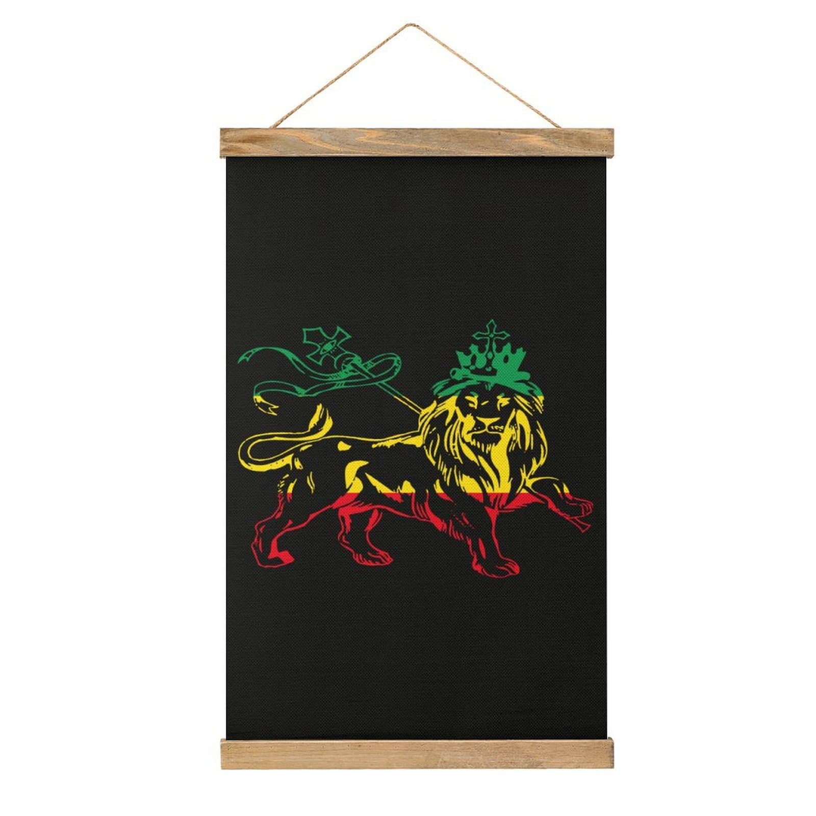 CGSBNGHA Rasta Lion Judah Ethiopia Flag Wall Art Prints Linen Hanging Painting Scroll Paintings Pictures Decor for Home
