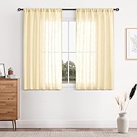 Vista 32 de DWCN Cortinas transparentes de lino sintético blanco, con bolsillo para barra, cortinas de gasa semi texturizada, para dormitorio, sala de estar