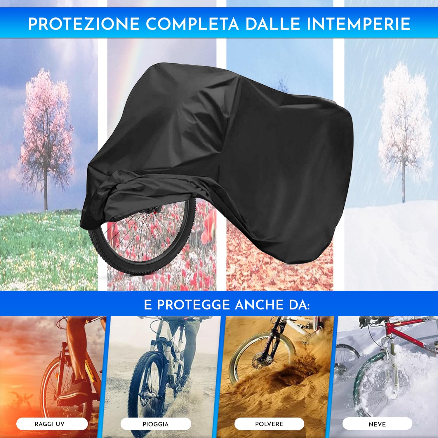 Copri bicicletta da esterno impermeabile Materiale PEVA 240 x 140 cm Protegge da sole pioggia polvere Nero