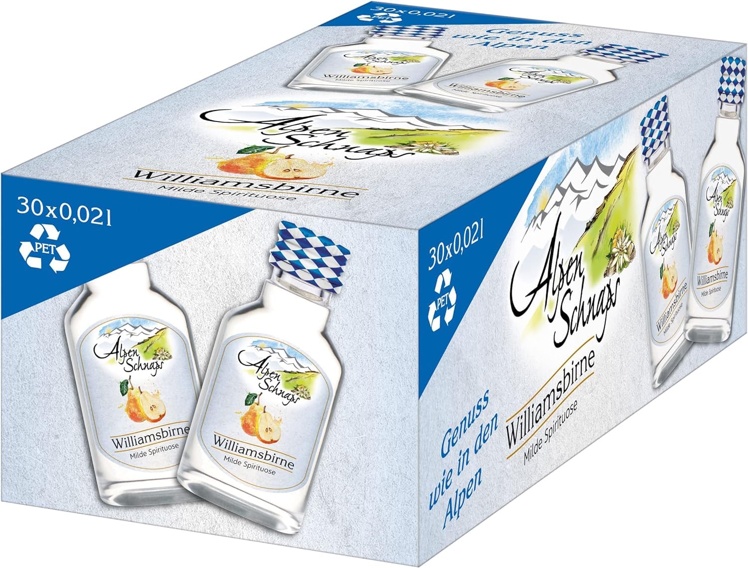 Alpenschnaps Steinbeisser Williamsbirne (30 x 20 ml) – Milder, aromatischer Williamsbirnen Schnaps – Obstschnaps mit Rezeptur aus dem Alpenland – Schnaps für den Genuss nach dem Essen – 35 % Vol.