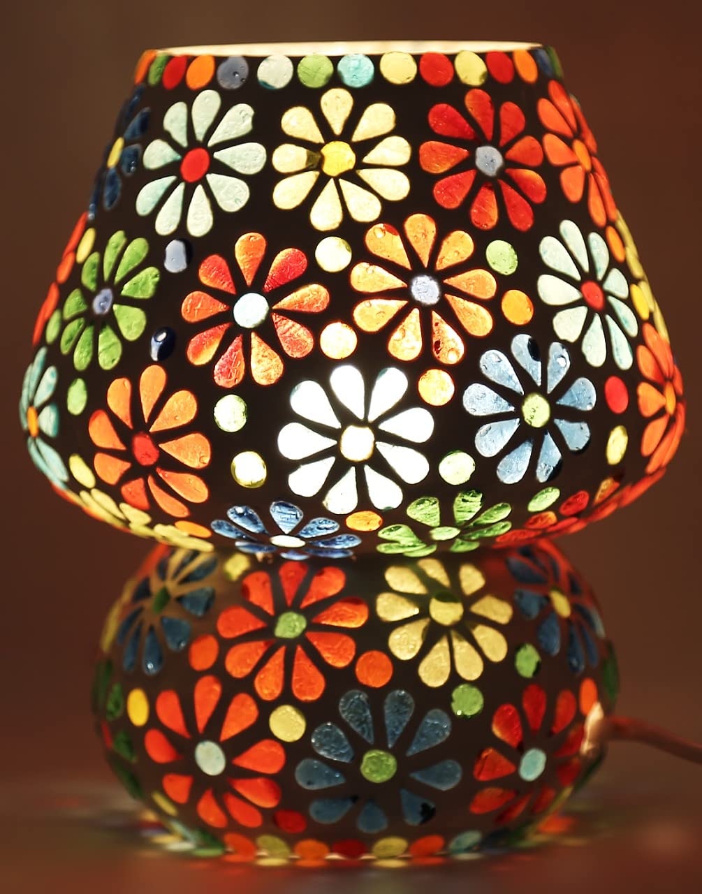 Complete Lighting Solution Glass Mosaic Table Lamp, Design White Beads, White, Size Small 15X16 cm, Decorative for Home, Hotels, Room - Pack of 1 Design 27