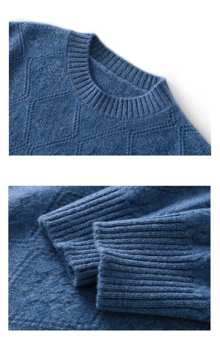 Maglione da donna in lana con scollo rotondo, lavorato a maglia, caldo, tinta unita, morbido e spesso