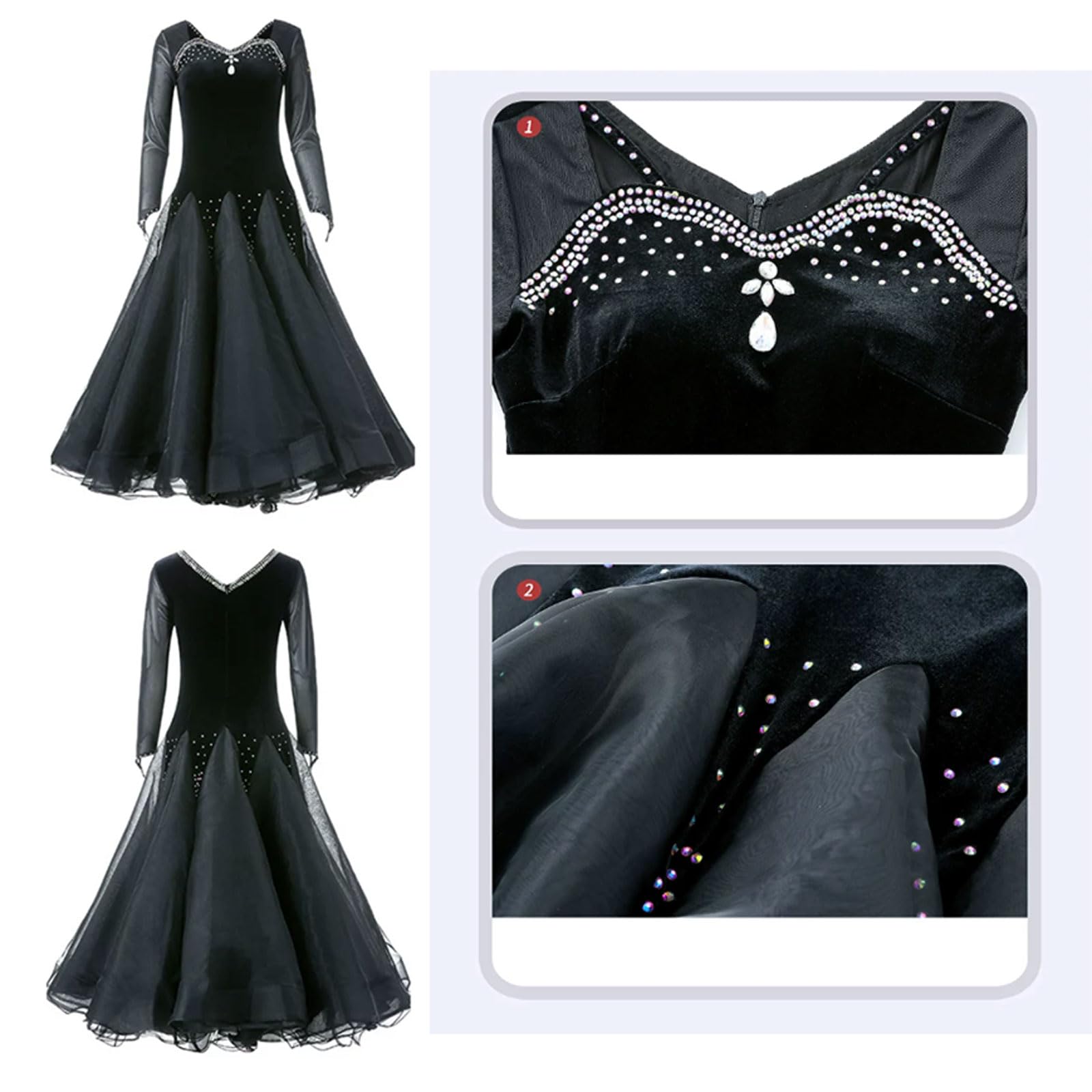 Costumi Valzer Scollo a V Abiti Sala da Ballo Donna Gonna Flamenco Foxtrot