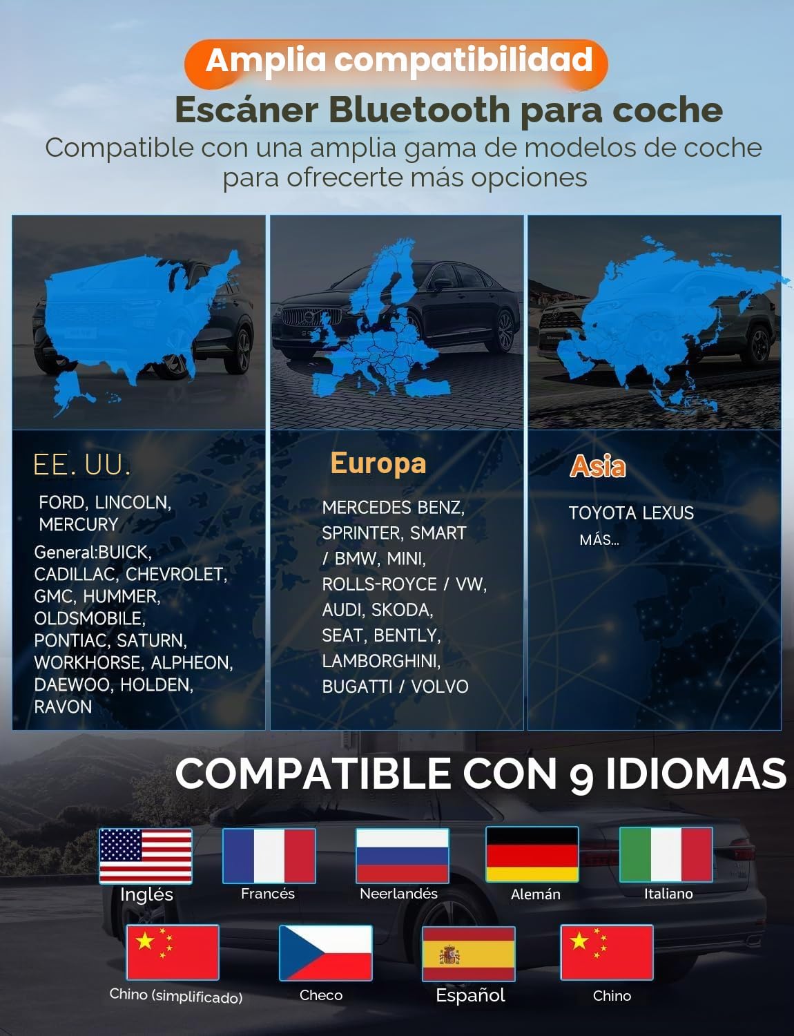 AUTOPHIX OBD2 - Adaptador Bluetooth para coche, dispositivo de diagnóstico de coche, motor ABS SRS, caja de cambios inalámbrica, lector de código de error con prueba de batería, aplicación exclusiva