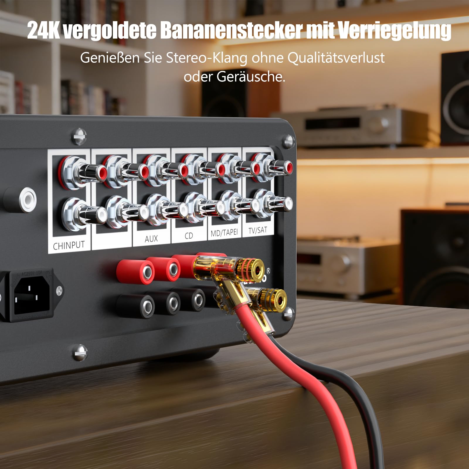 Monosaudio BA1403G Winkel-Bananenstecker, 24K Vergoldet, 8er Pack