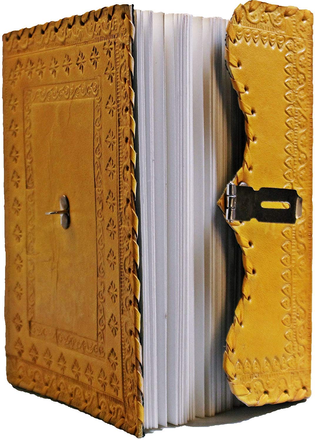 TUZECH Jornal Leather Diary to Write Poems, Notebook Personal Memoir for Office Home Unlined Paper Best Present Art Sketchbook Travel Daily Use with Lock & Key (Yellow, 7 Inches-5 Inches) 3