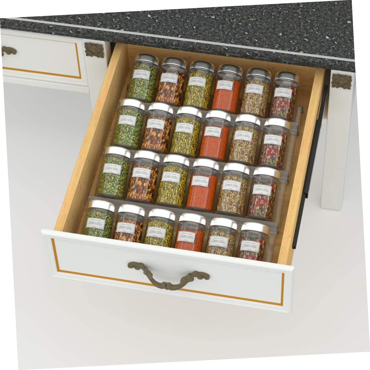 ARTIBETTER Acrylic Seasoning Rack Drawer Organizer Expandable Tiered Spice Bottle Storage Shelf for Kitchen Countertop and Drawer Use